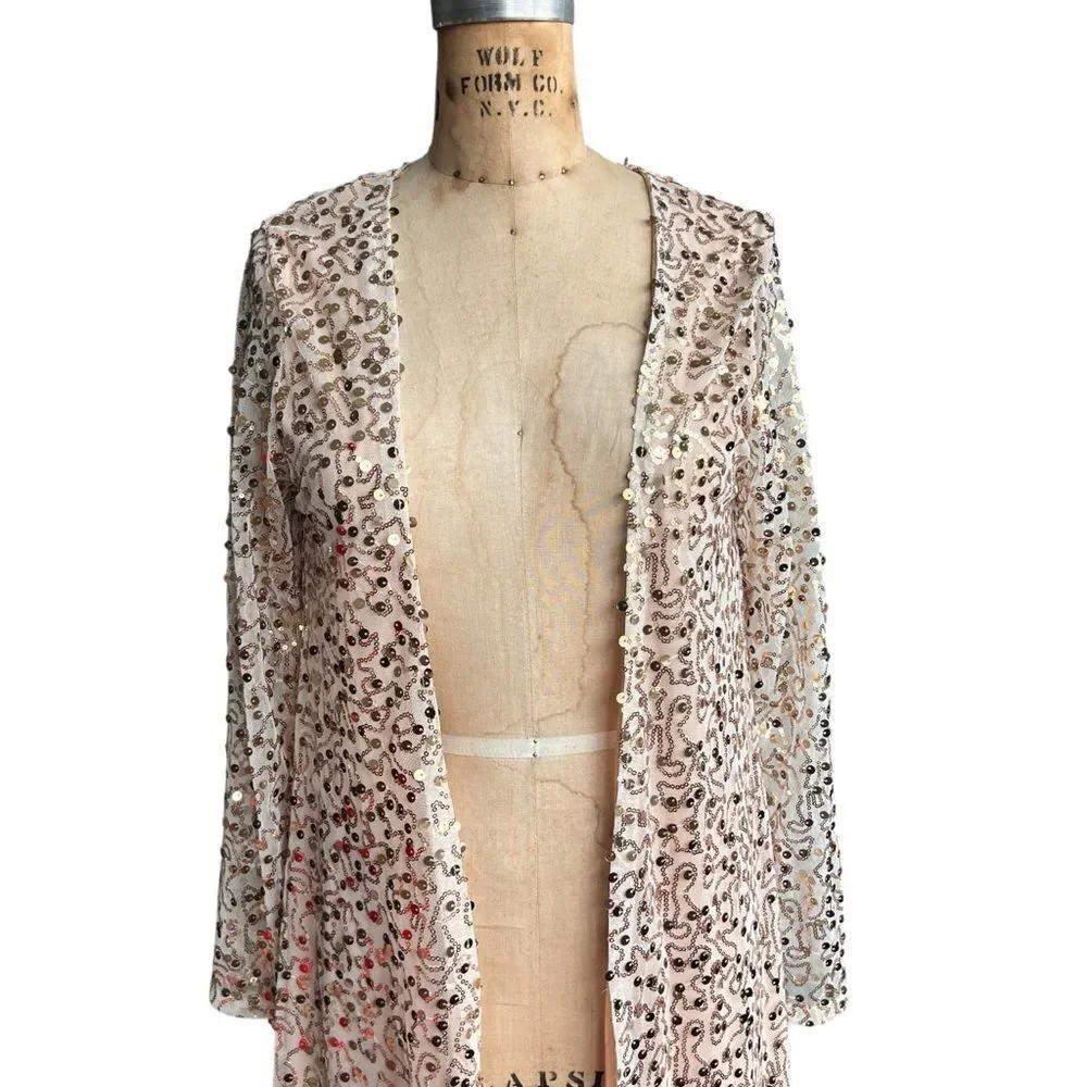 Sequin Embellished Sheer Cardigan Size S